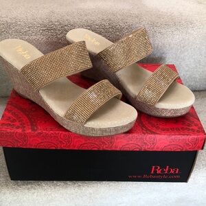 Reba Women's Gold Rhinestone Wedge Sandals